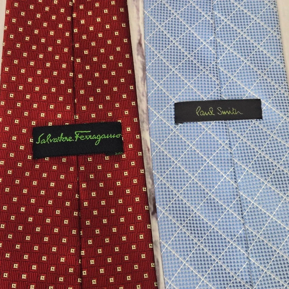 Lot of 4 Salvatore Ferragamo Paul Smith Ties Burgundy Blue Silk Designer Lot Men